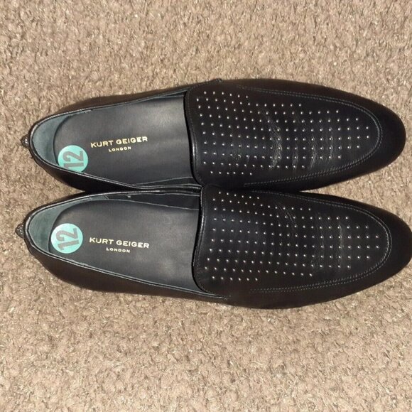 KURT GEIGER-Black Leather-Palermo Silver Studded Venetian Loafers-Sz 45/12-NWOB - Picture 7 of 8